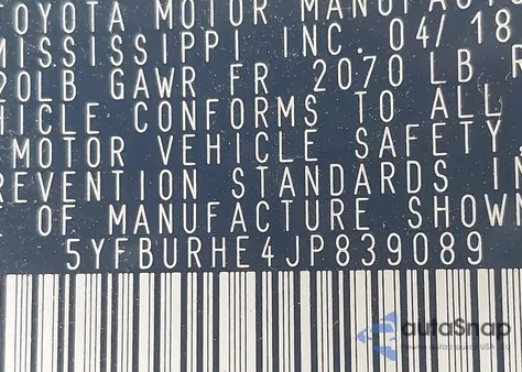 2018 Toyota Corolla Le из США, поврежденный, VIN 5YFBURHE4JP839089